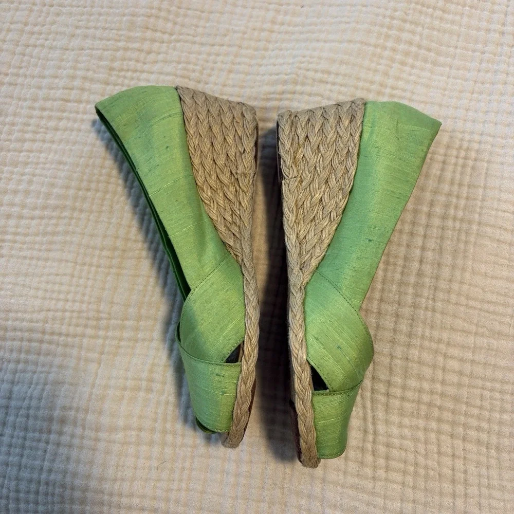 Lauren Ralph Lauren Cecelia Espadrilles Wedge Slip On Shoes Women 8.5 Lime Green